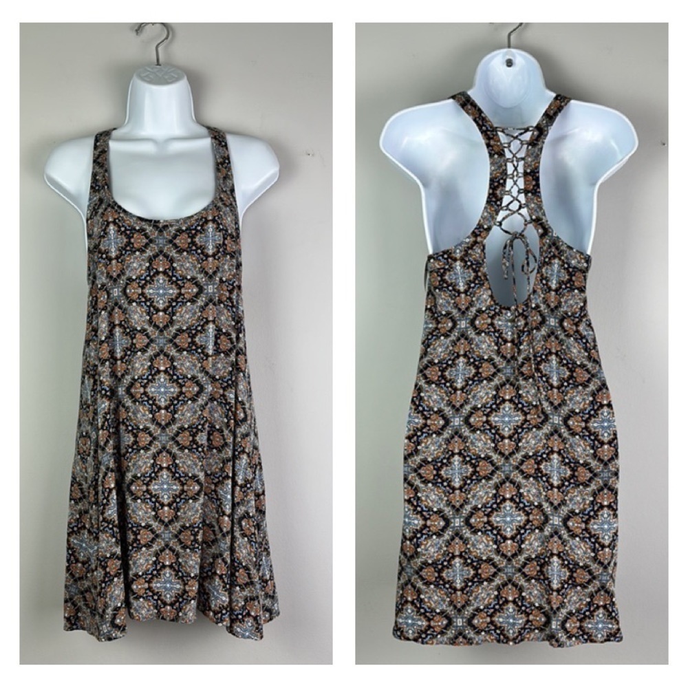 O’Neill Lace Up Racer Back Bohemian Mini Dress XS Beach Swimsuit Cover-Up EUC